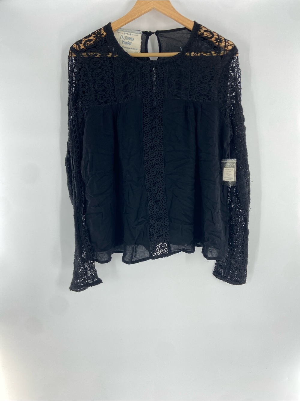 California MoonRise Black Long Sleeve Blouse Size S NWT